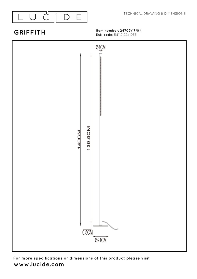 Lucide GRIFFITH - Stojacia lampa - Ø 21 cm - LED Rozm. - 1x18W 2700K/4000K - Bronz